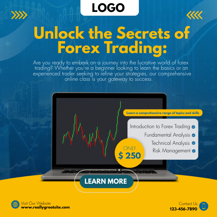Plantilla de Blue And Yellow Modern Forex Trading Class In | PosterMyWall