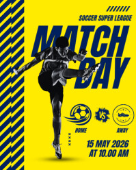 Blue and Yellow Modern Geometric Soccer Match Day Facebook Post Instagram Portrait template