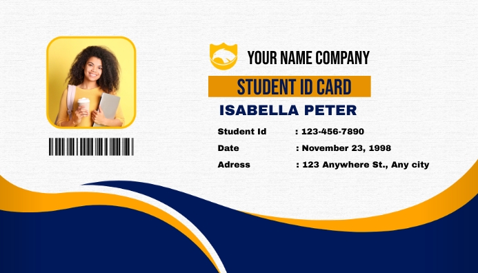 Blue And Yellow Modern Highschool ID Card Template | PosterMyWall