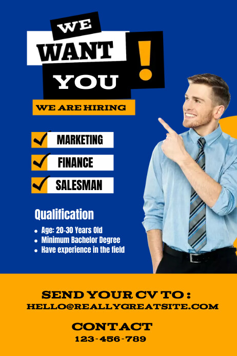 Yellow Recruiting Module Blue and Yellow Modern Job Hiring Poster Template | PosterMyWall