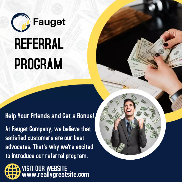 Blue and Yellow Modern Referral Program Template | PosterMyWall