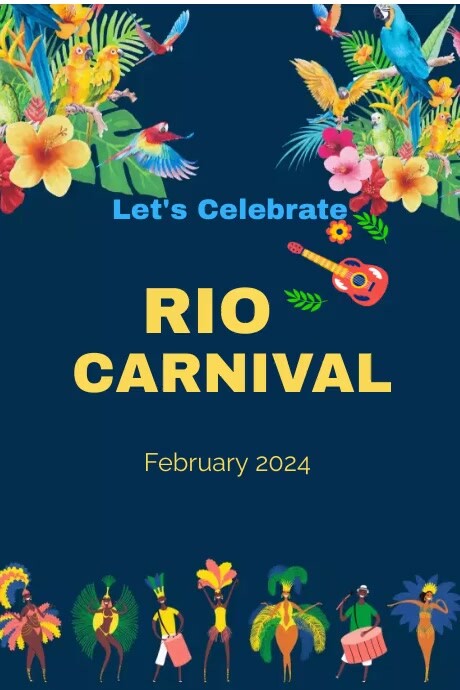 Blue and yellow Rio Carnival Illustrative Pos Plakkaat template