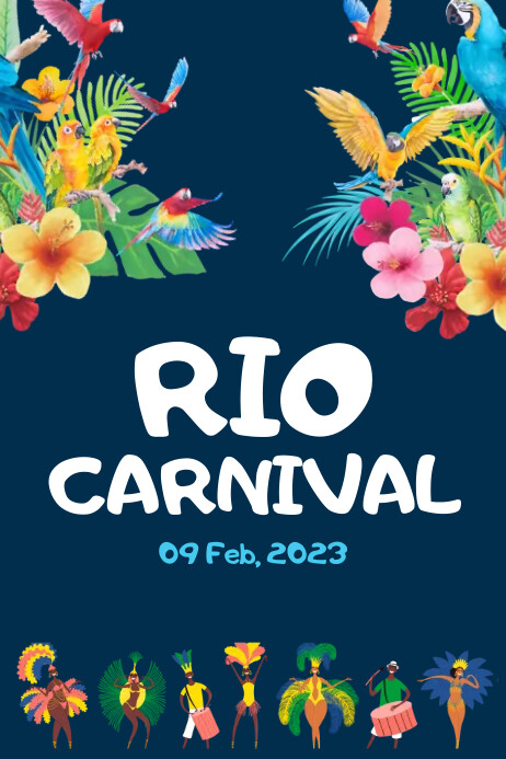 Blue and Yellow Rio Carnival Illustrative Pos Cartaz template