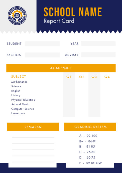 Printable Kindergarten Report Cards