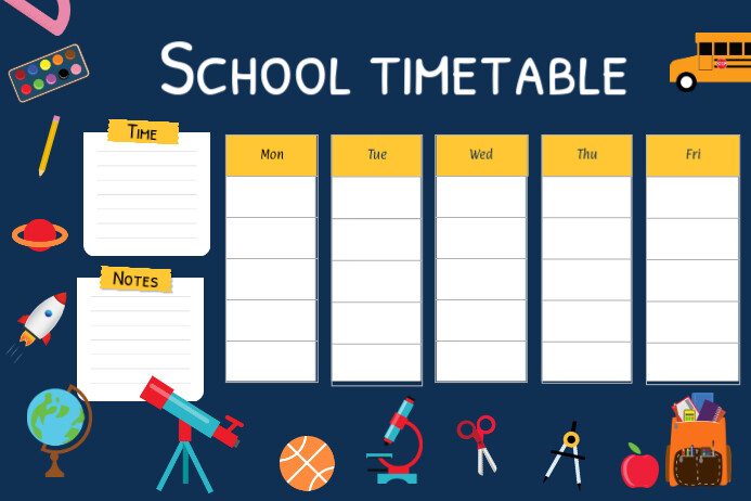 Copy of Blue and Yellow School Timetable Landscape Po | PosterMyWall
