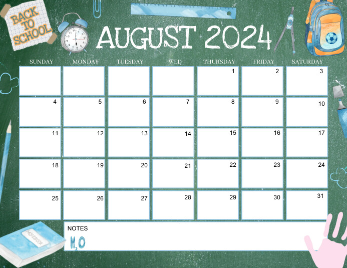 blue August 2024 Back to School Calendar Template | PosterMyWall blue-august-2024-back-to-school-calendar-template-postermywall
