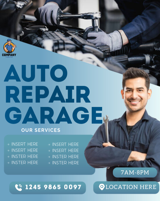 Blue Auto Repair  Instagram Portrait template