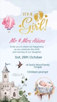 Blue Baby Boy Naming Christening Digital Display (9:16) template
