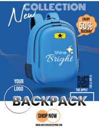 Azul Blue  Back To School Backpack  Flyer (us Letter) Flyer Template