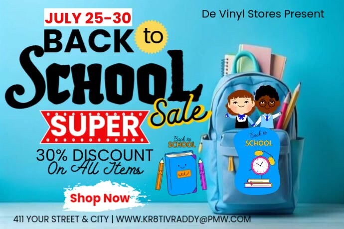 Blue  Back To School Super Sale Poster Cartaz template