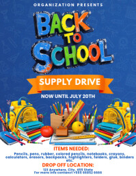 Blå Back to School Supply Drive Ulotka Template