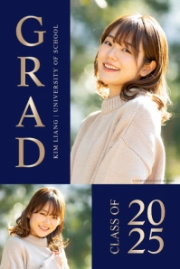 Blue Beige 2 Photo Collage Graduation Party Event Celebration Welcome Sign Poster template