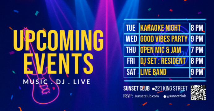 Blue Berbasis Daftar Upcoming Events Sampul Acara Facebook Facebook-evenementomslag template