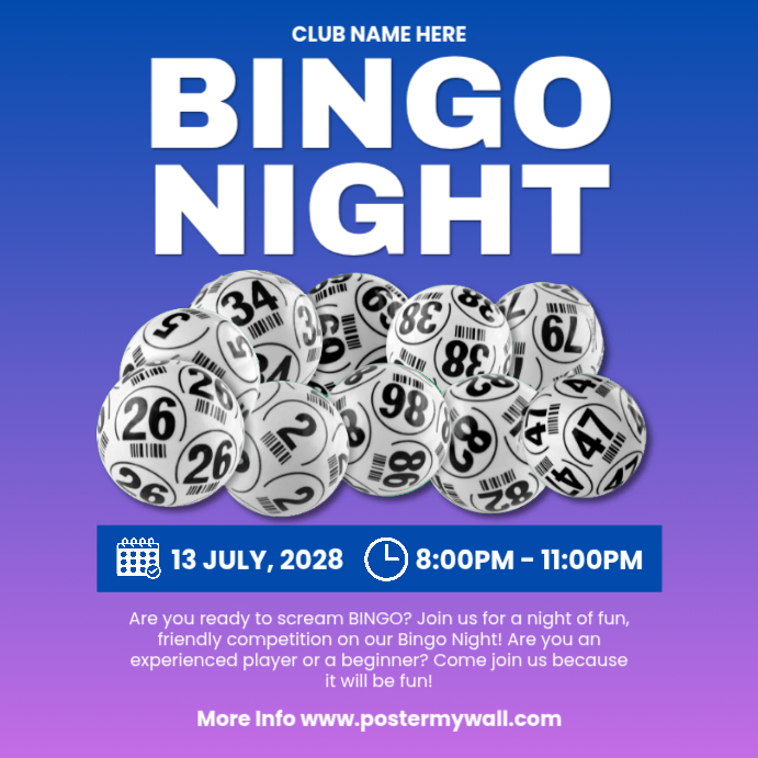 Blue Bingo Night Event Instagram Post Template | PosterMyWall