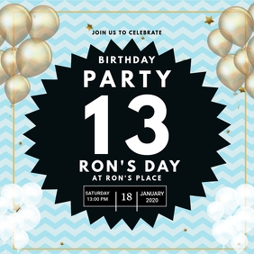 Blue Birthday Party Invitation for Boy Teenag Instagram Post template