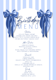 Blue Bow Coquette Cute Birthday Menu A5 template