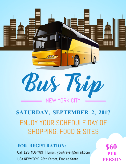 Blue Bus Trip Flyer Template PosterMyWall