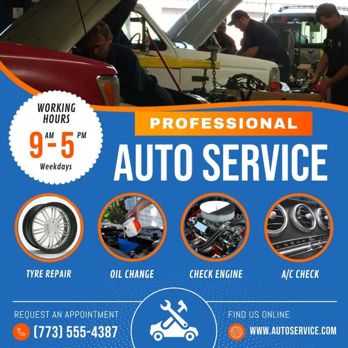 Blue Car Autoservice Business Ad Square Video Template | PosterMyWall
