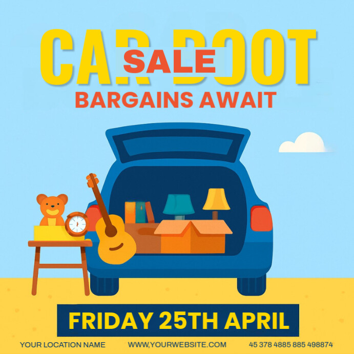 Blue Car Boot Sale Poster Square (1:1) template