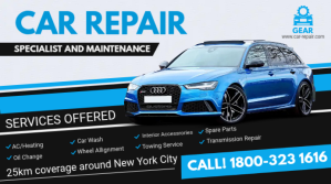 Blue Car Mechanic Service Digital Ad Umbukiso Wedijithali (16:9) template