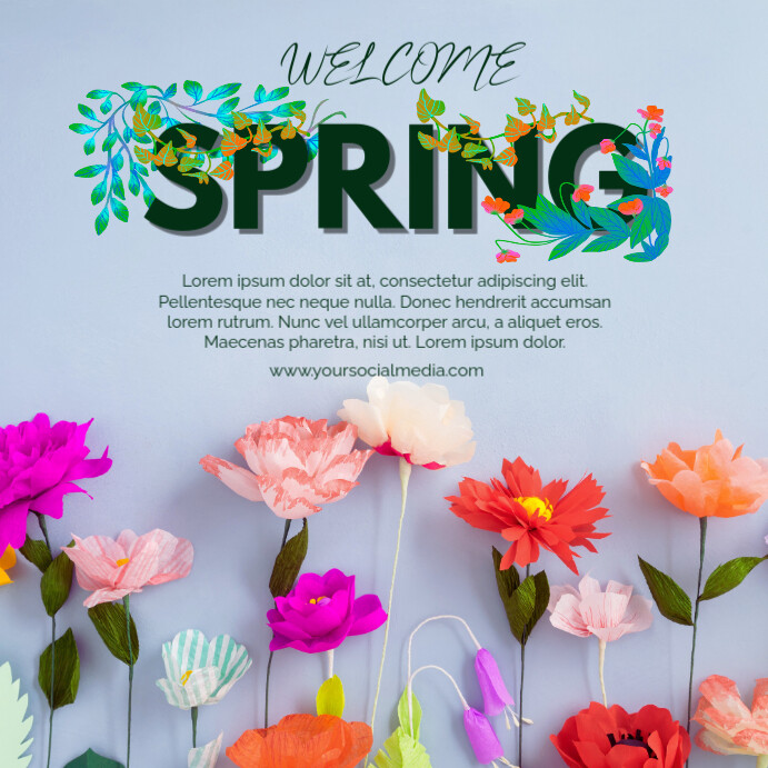 Blue Ceria Welcome Spring Pos Instagram Template | PosterMyWall