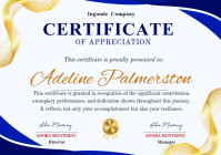 Blue Certificate Of Appreciation Design Template Editable A4