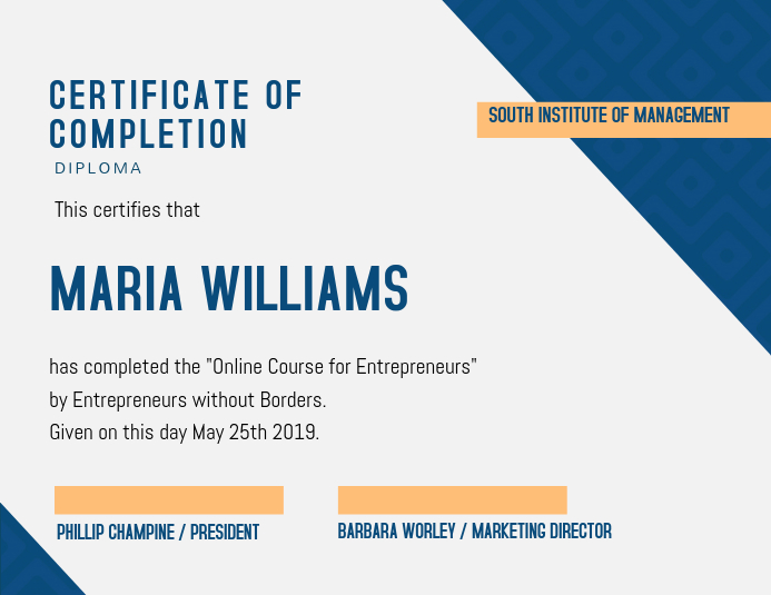 Blue Certificate Of Completion Design Template Volantino (US Letter)