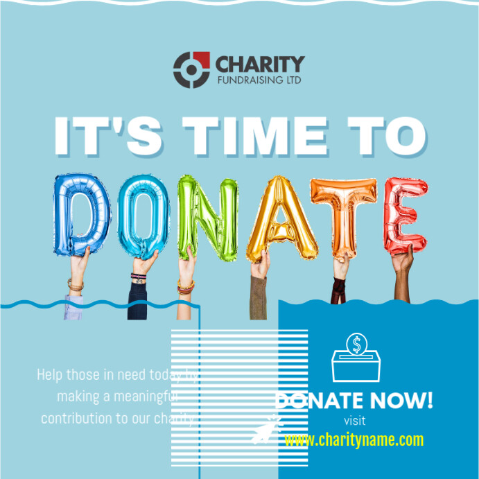 Blue Charity Fundraising Donation Drive Instagram Post Template ...