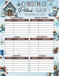 blue Christmas Potluck Sign Up Sheet EDITABLE Folheto (US Letter) template