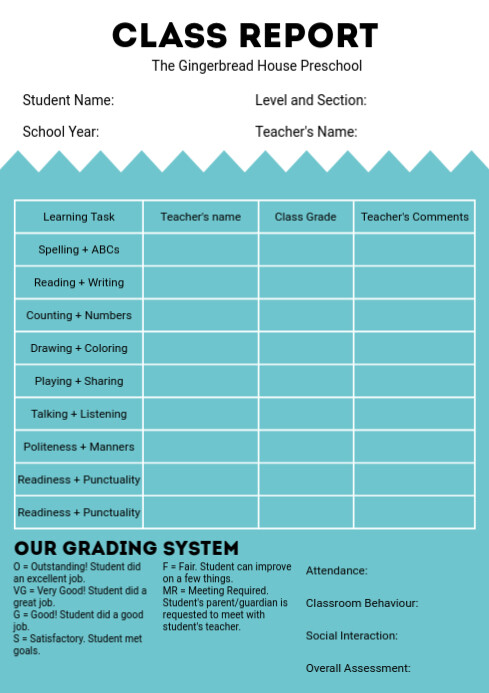 Blue Class Report Template | PosterMyWall