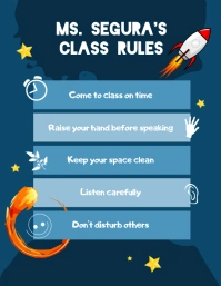Blue Classroom Rules Poster Design Flyer (format US Letter) template
