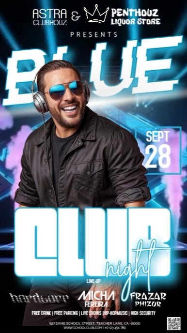 Copy of blue club party event ad design template | PosterMyWall