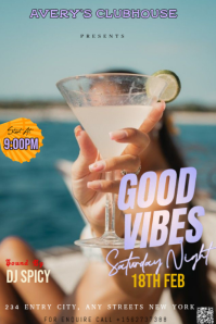 Blue  Cocktail Imagery As The First Flyer, This Version Focuses On A Nightlife Theme Titled "good Vi Pinterest-grafik template