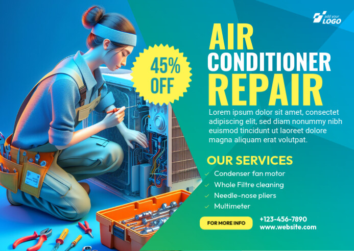 Blue Collage Ac Repair Services Postcard Template | PosterMyWall