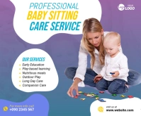 Blue Collage Babysitting Service Ad Medium Rectangle template