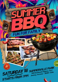Blue Collage Bbq Party A5 template