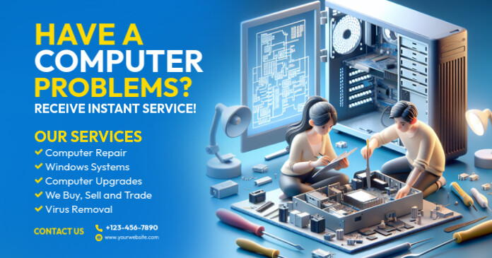 Blue Collage Computer Repair Ad Template  Facebook Shared Image