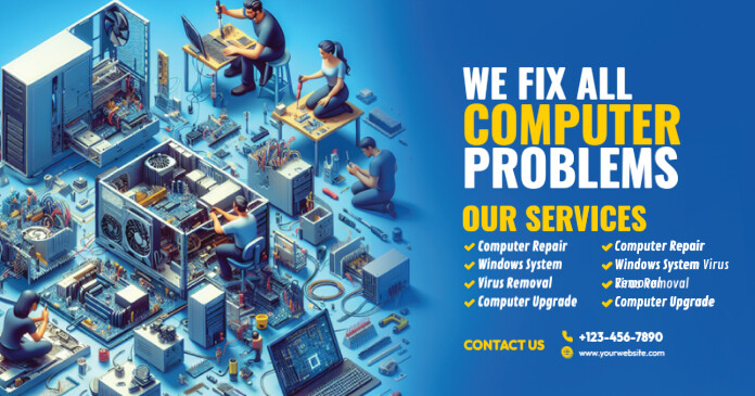 Blue Collage Computer Repair Ad Template  Facebook Shared Image