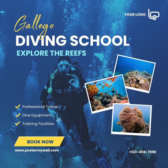 Blue Collage Diving School Pos Instagram template
