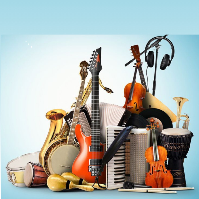 Blue Collage Musical Instruments Instagram Post Template | PosterMyWall