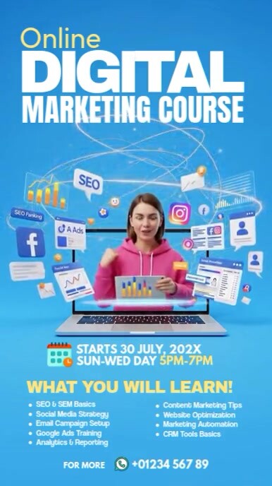 Plantilla de Blue Collage Online Digital Marketing Course Ad Instagram ...