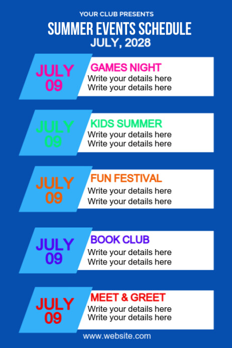 Blue Collage Summer Events Schedule Poster Template | PosterMyWall