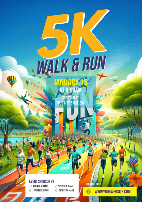 Blue Collage Walk And Run Event Flyer A4 Template | PosterMyWall