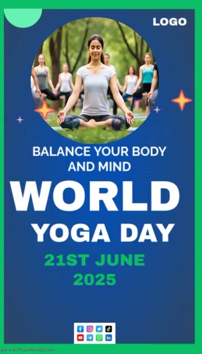 Blue Collage World Yoga Day Business Card นามบัตร template