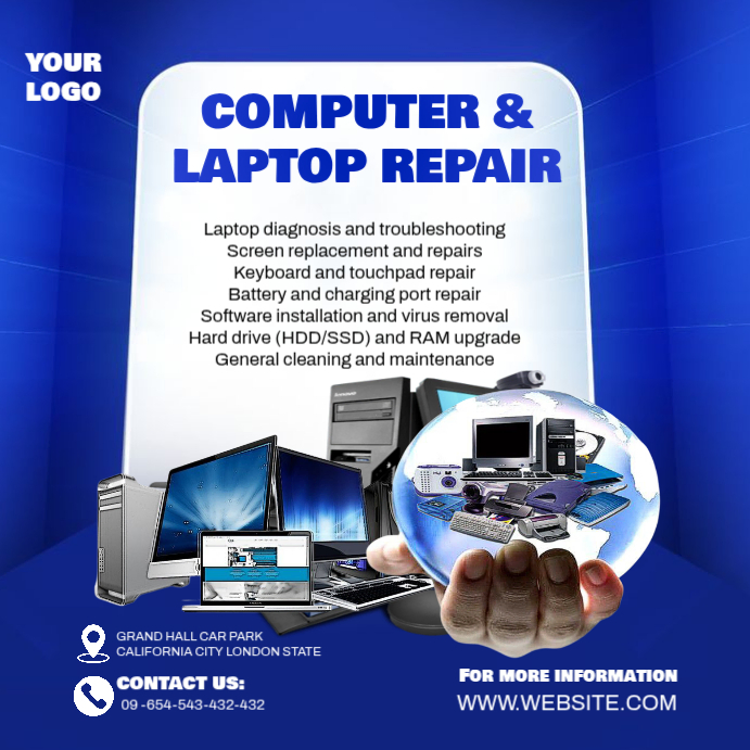 Modèle Blue Computer and Laptop Repair Instagram Post | PosterMyWall