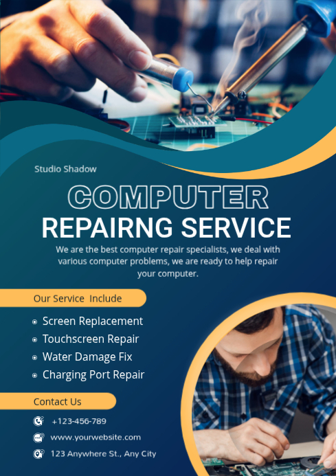 Blue Computer Repair Service A4 Template | PosterMyWall