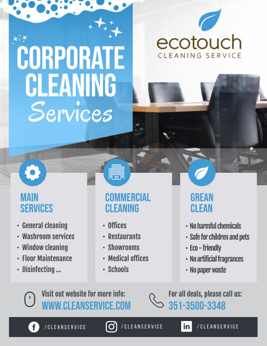 Modello Blu Del Volantino Del Servizio Di Pulizia Aziendale Postermywall