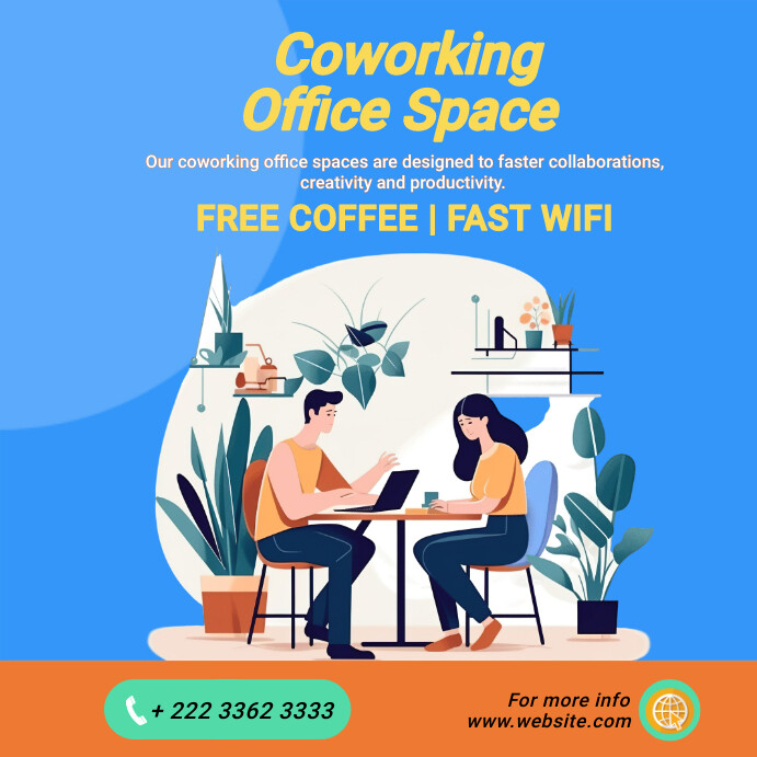 Blue Coworking Spaces Instagram Post template