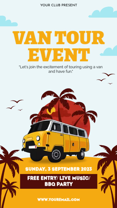 Tour Van Sign blue Cream Illustrative Van Tour Event Template | PosterMyWall