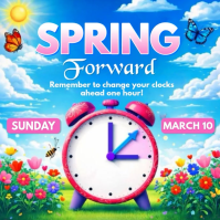 Blue Daylight Saving Time Reminder | Spring forward template Instagram Post Video